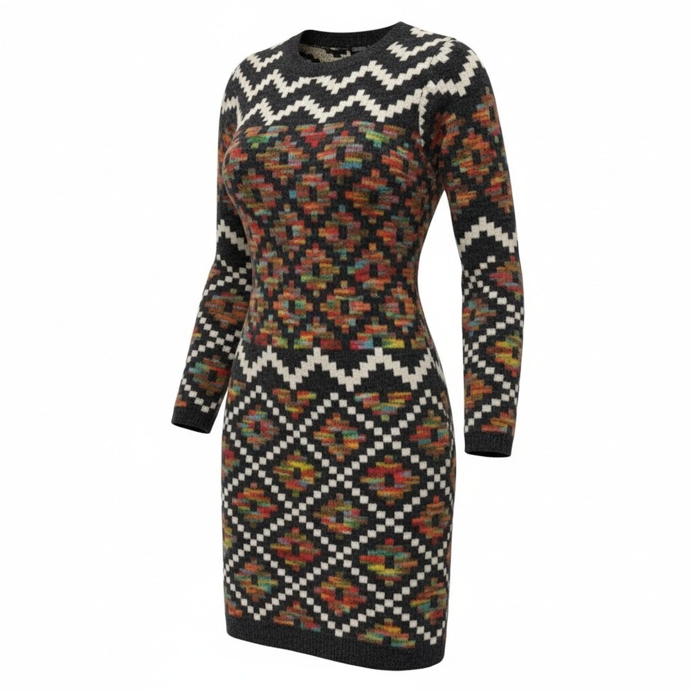 Boho Southwestern Geometric Kaktus Sweater Dress Womens S Multicolor Aztec